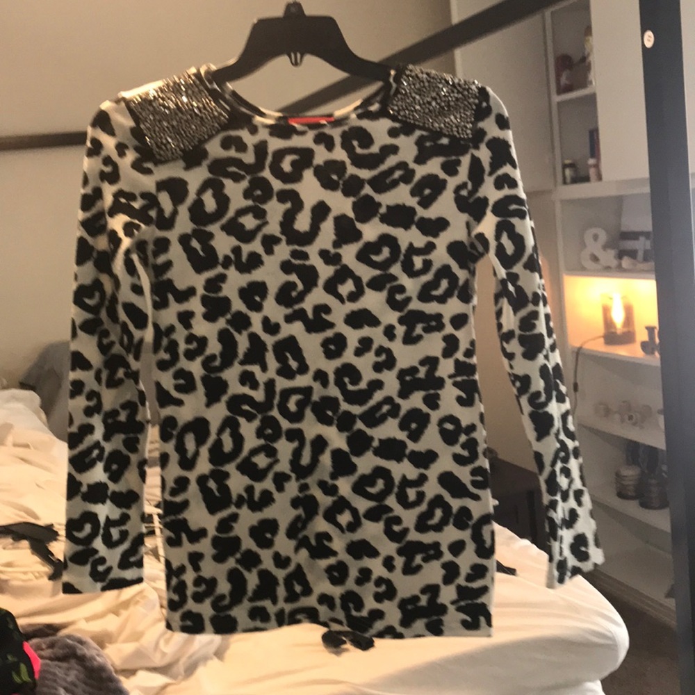 Leopard shoulder beaded top